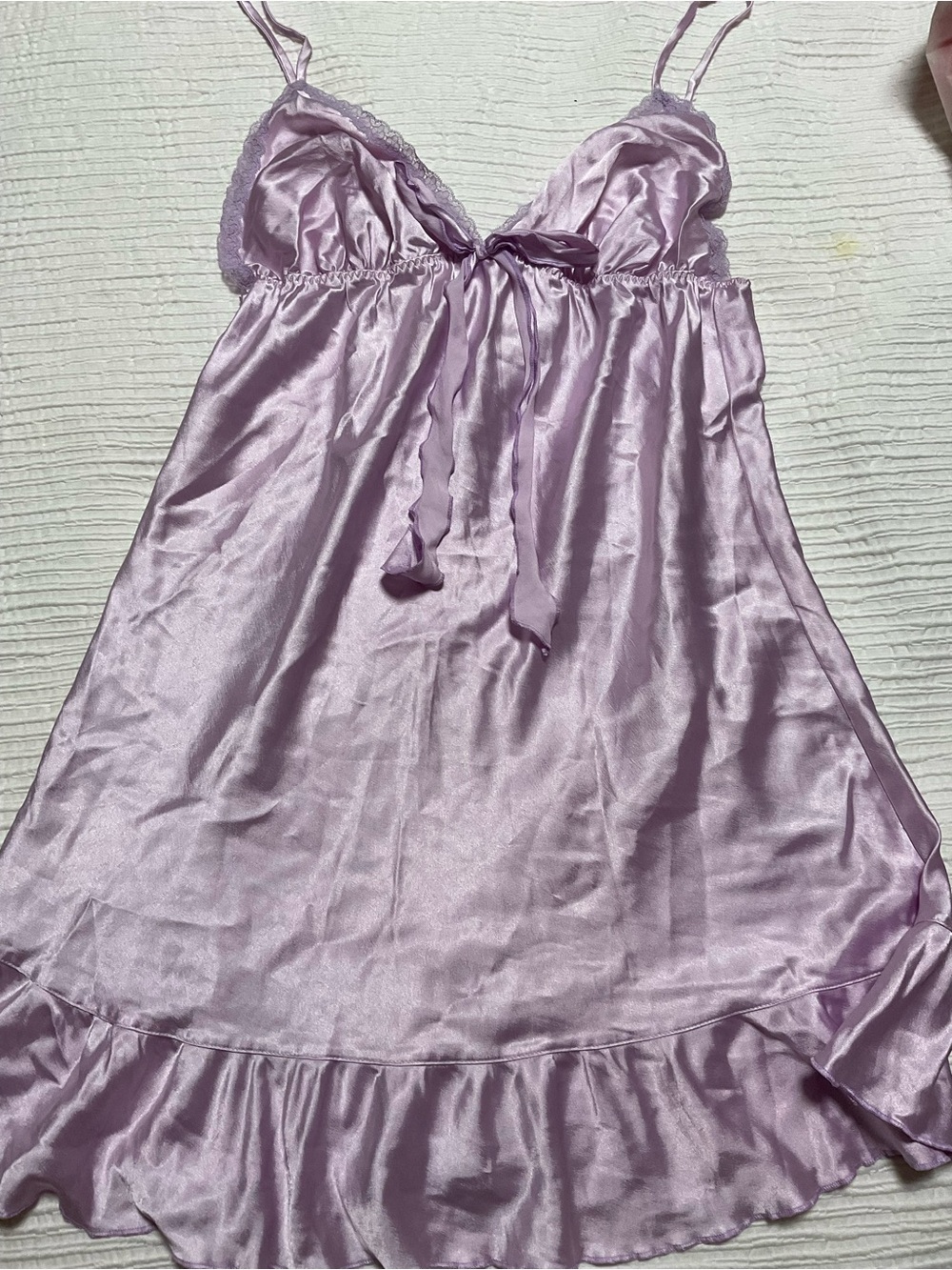 Victoria's Secret Lavender Satin Slip with Ruffle Hem